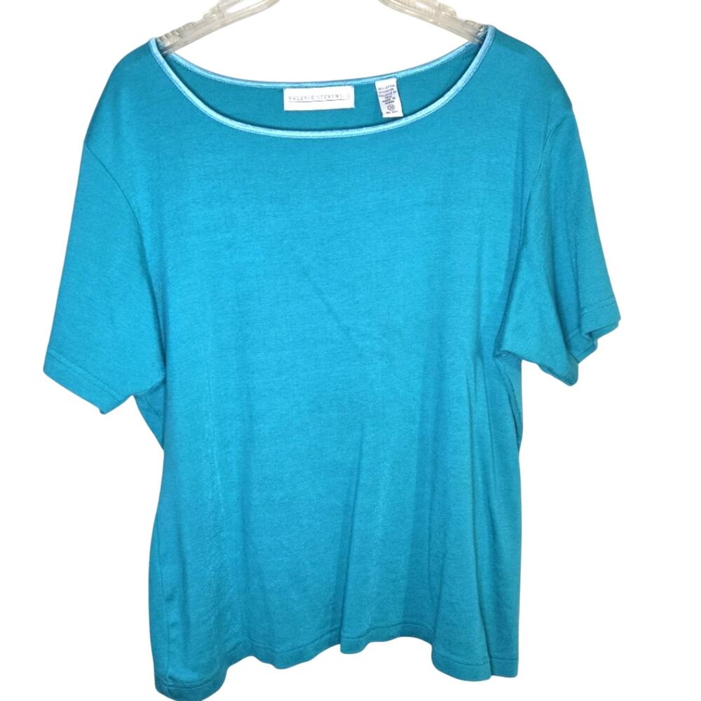 Valerie Stevens II Teal Scoop Neck T-Shirt 2X Cotton Blend Made in Korea 0249